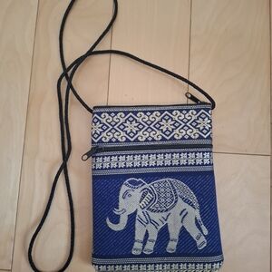 Blue Elephant Pattern Crossbody Bag